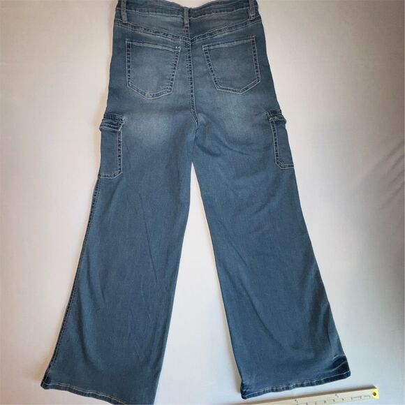 YMI Women's High Rise Skater Wide-Leg Cargo Jeans Blue Size 13 / 31 - Picture 3 of 15